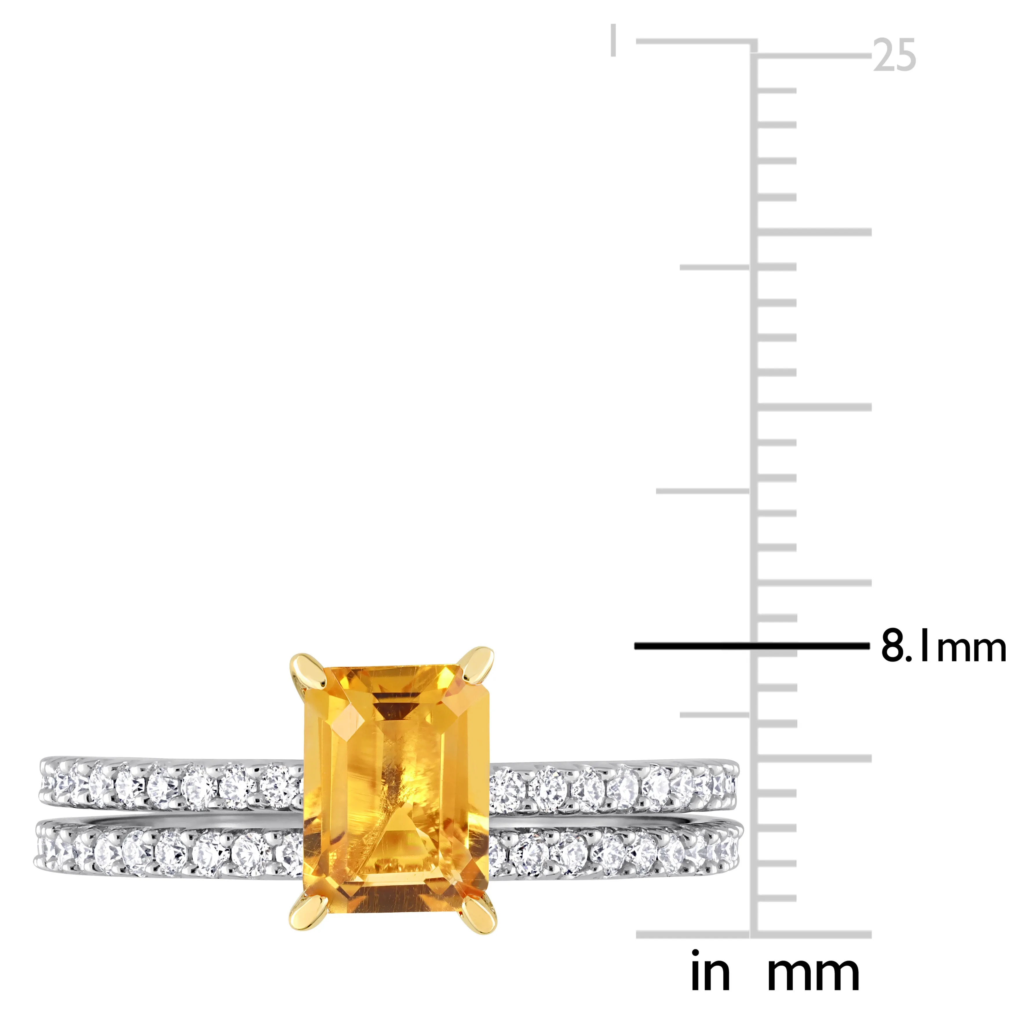 1 1/8 CT TGW Octagon Citrine and 3/8 CT TW Diamond Bridal Ring Set in 14k 2-Tone White and Yellow Gold