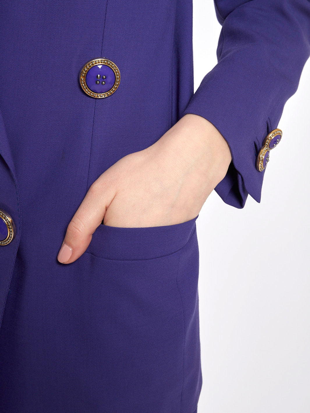 1980s Gianni Versace purple women suit in wool with large buttons