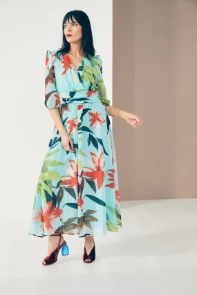 23147- Kate Cooper V Neck Floral Print 1/2 Sleeve Dress