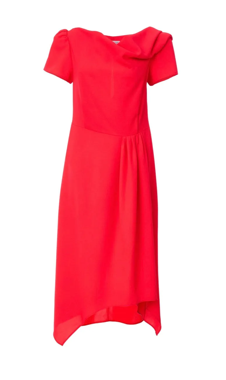 24112- Kate Cooper Drape Neck Dress w/ Pleat Waist- Chilli