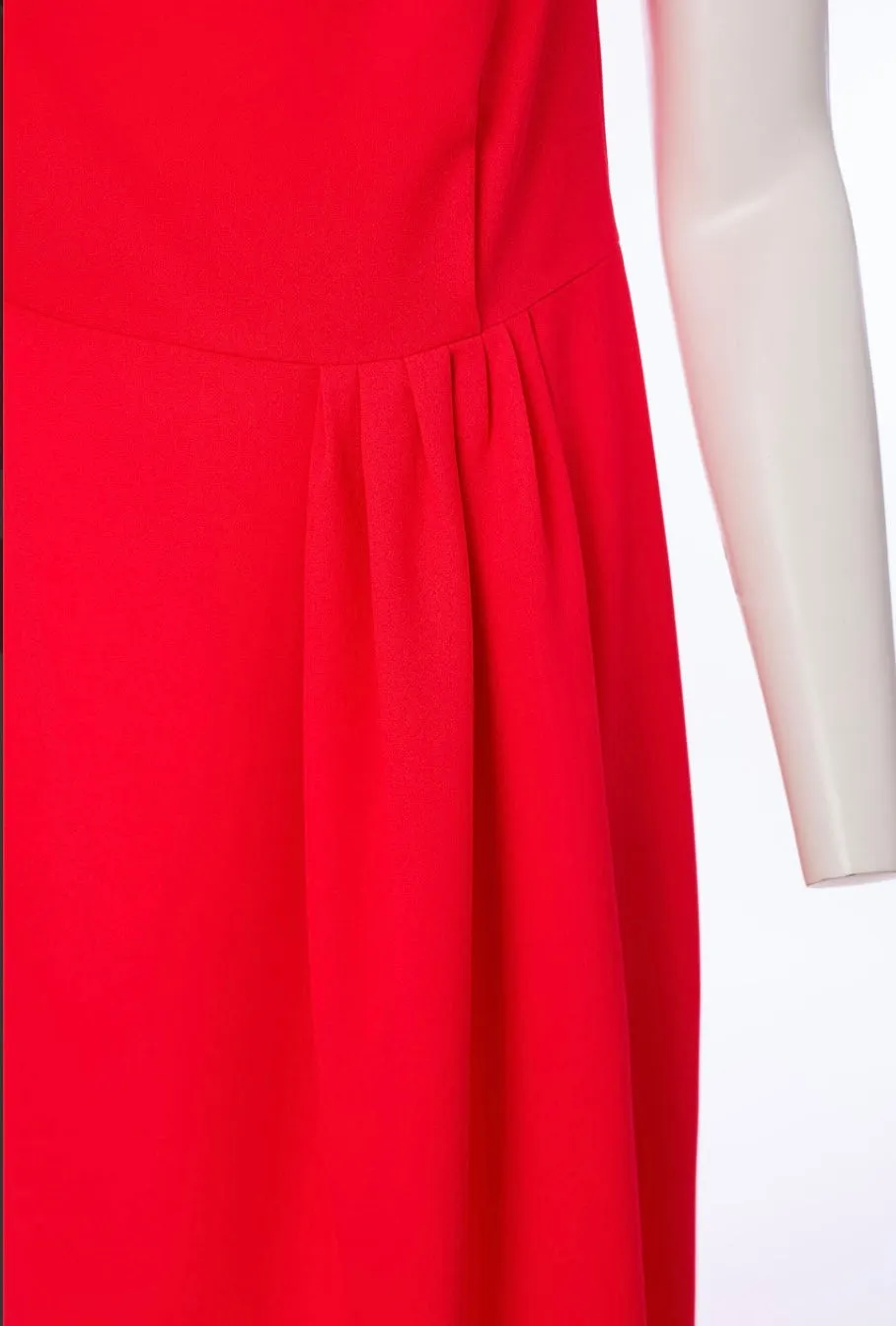 24112- Kate Cooper Drape Neck Dress w/ Pleat Waist- Chilli