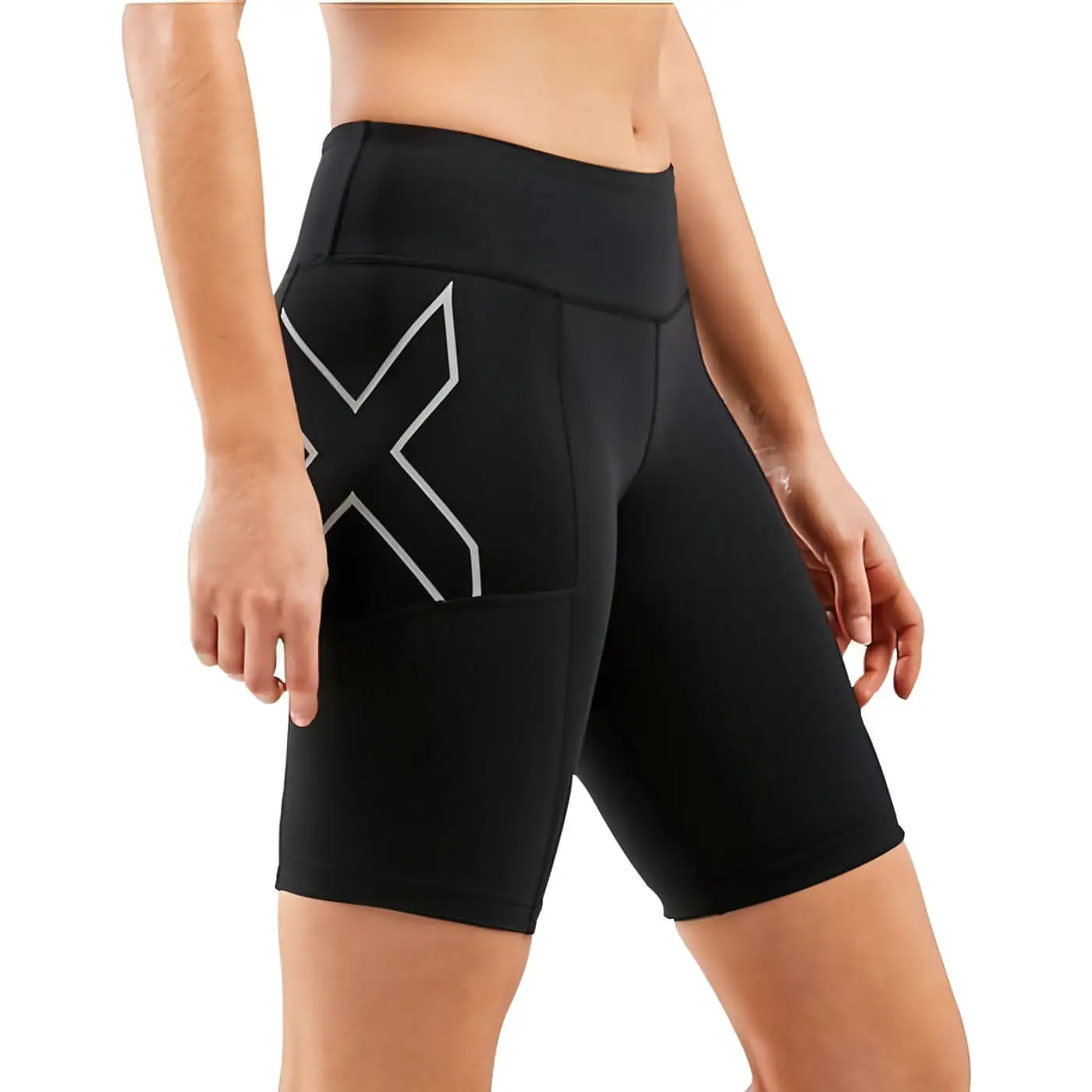 2XU Run Dash Mid Rise Compression Womens Short Running Tights - Black