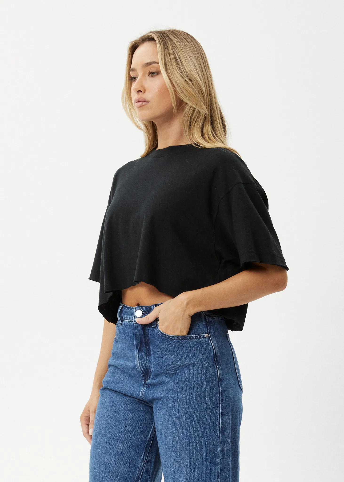 AFENDS Womens Slay Cropped - Oversized Tee - Black