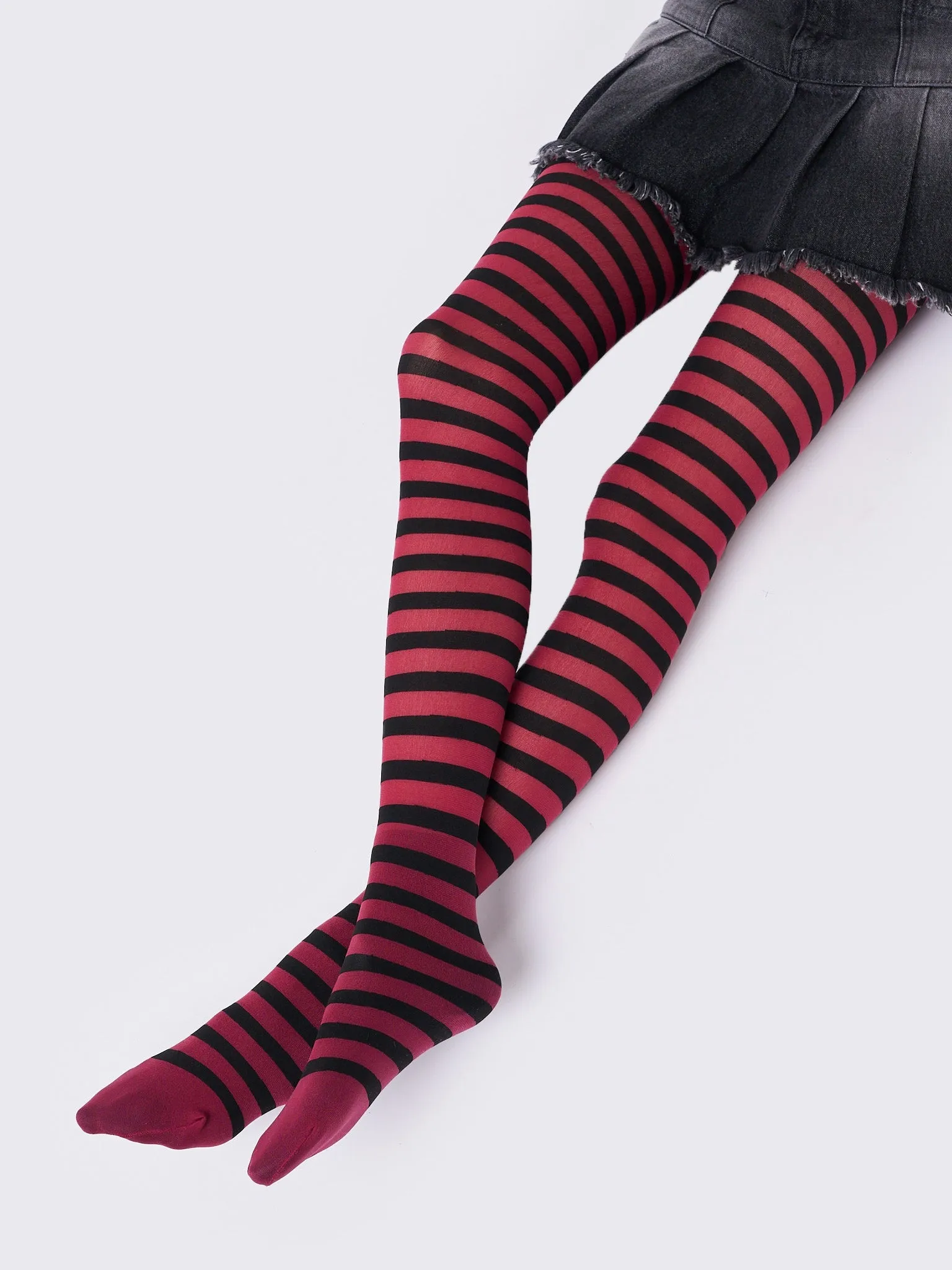 Aoki Red & Black Striped Tights