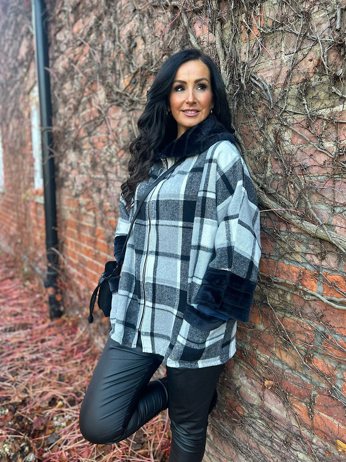 Black Faux Fur Checked Jacket Devon