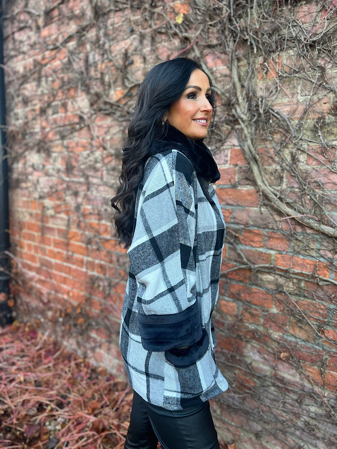 Black Faux Fur Checked Jacket Devon