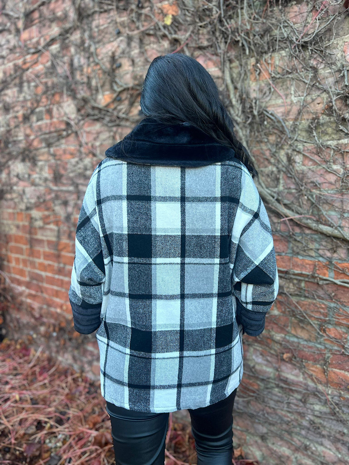 Black Faux Fur Checked Jacket Devon