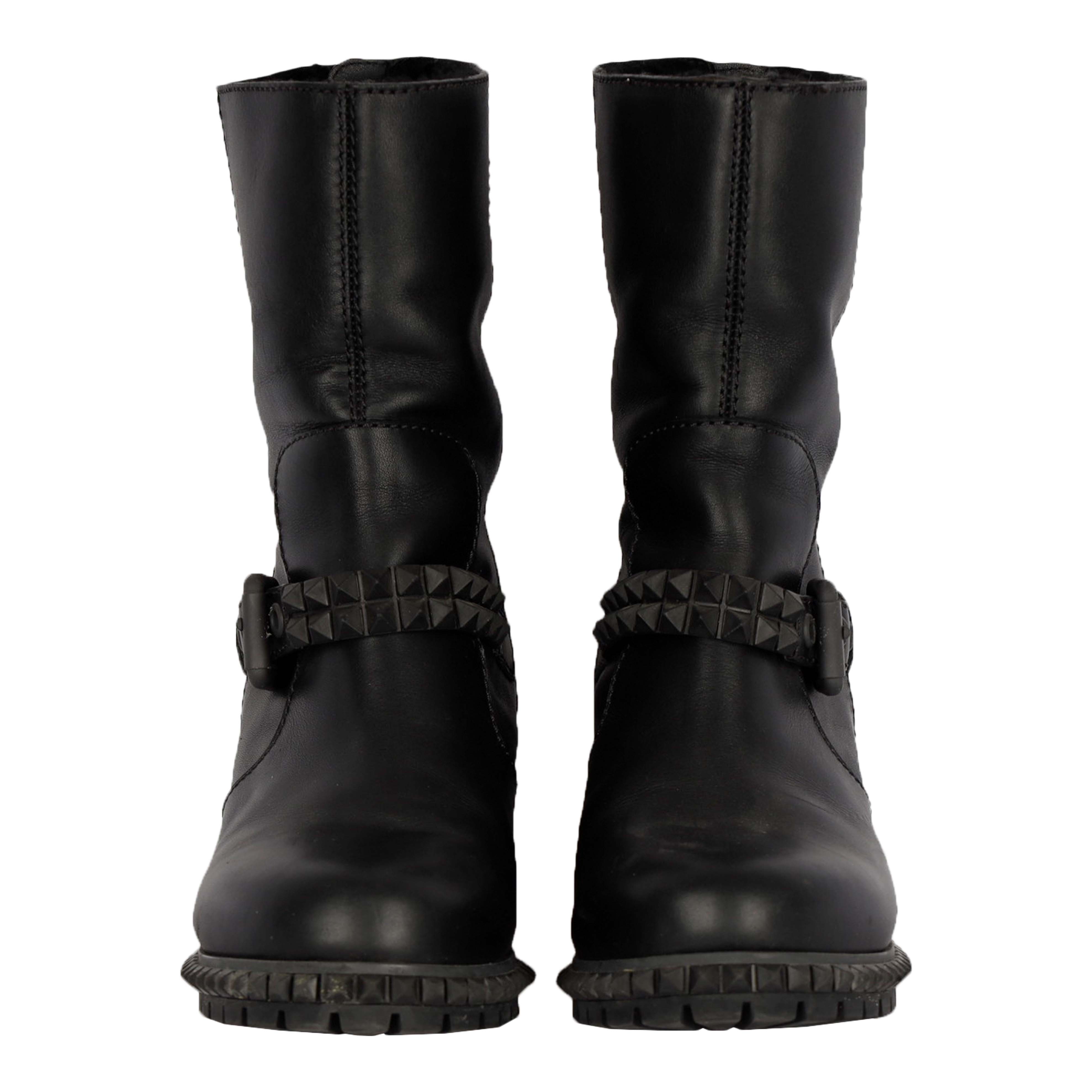 Black Leather Joan Studded Biker Boots- '20s