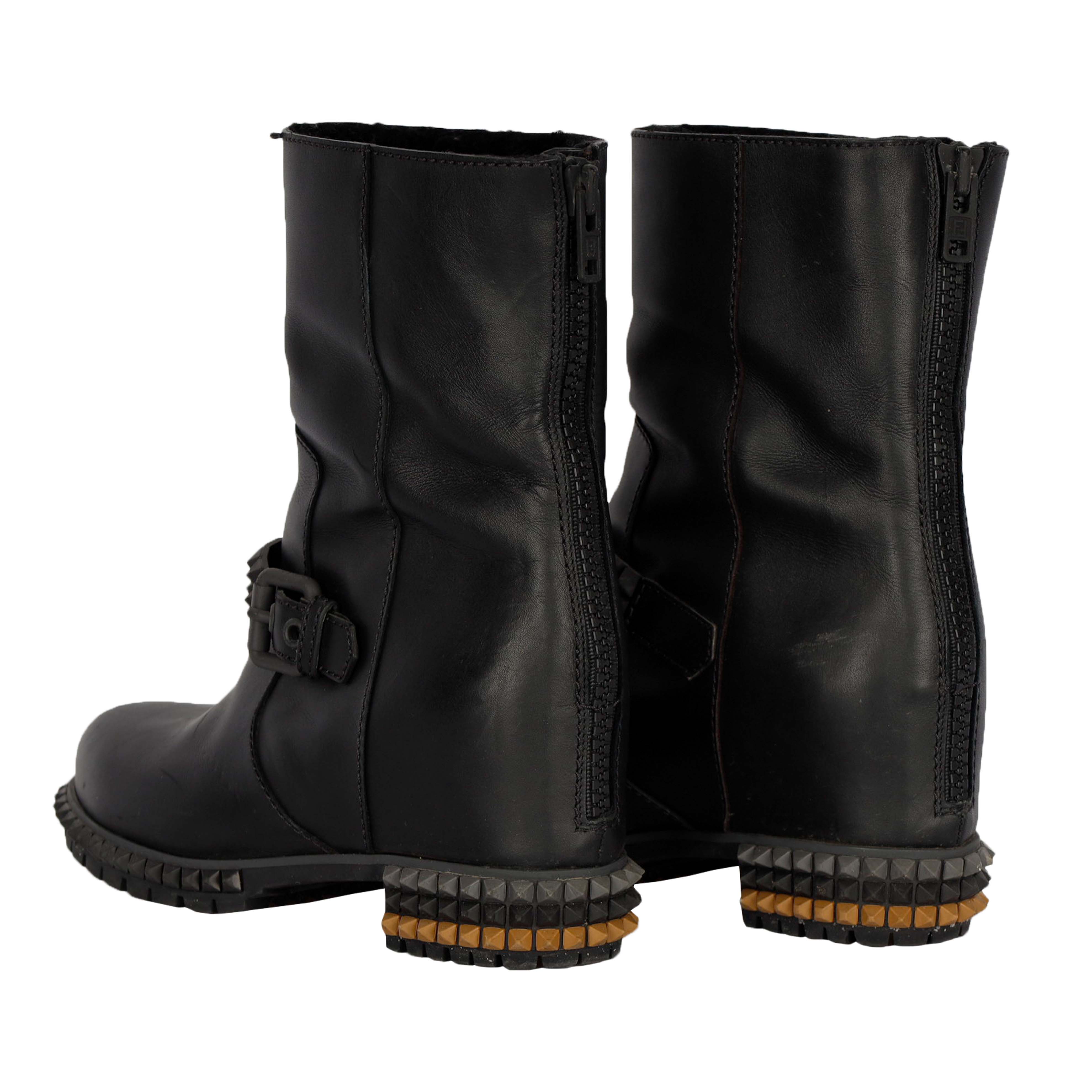 Black Leather Joan Studded Biker Boots- '20s