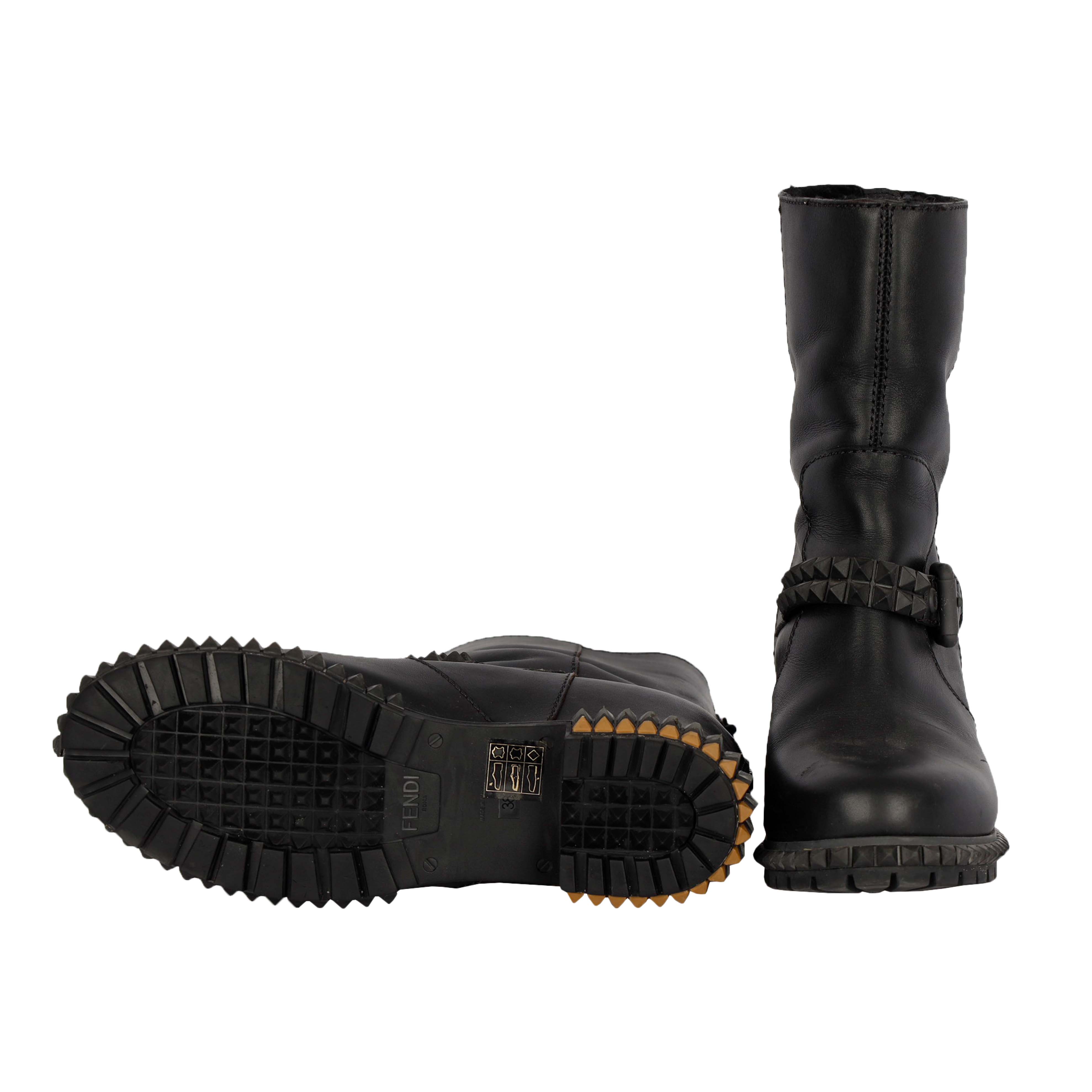 Black Leather Joan Studded Biker Boots- '20s