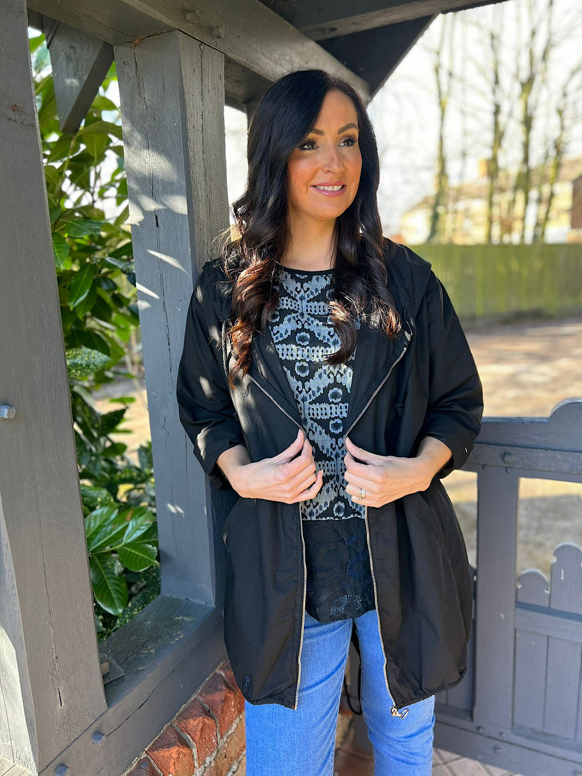 Black Lightweight Drawstring Jacket Jemma