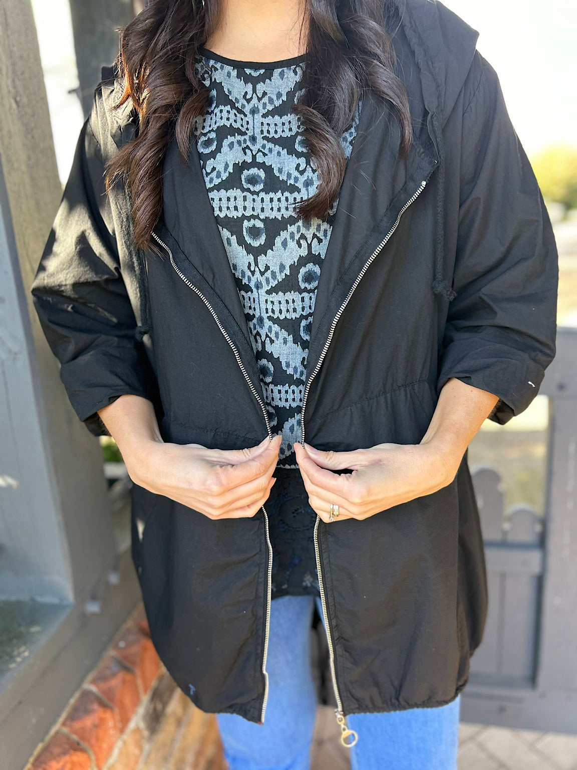 Black Lightweight Drawstring Jacket Jemma