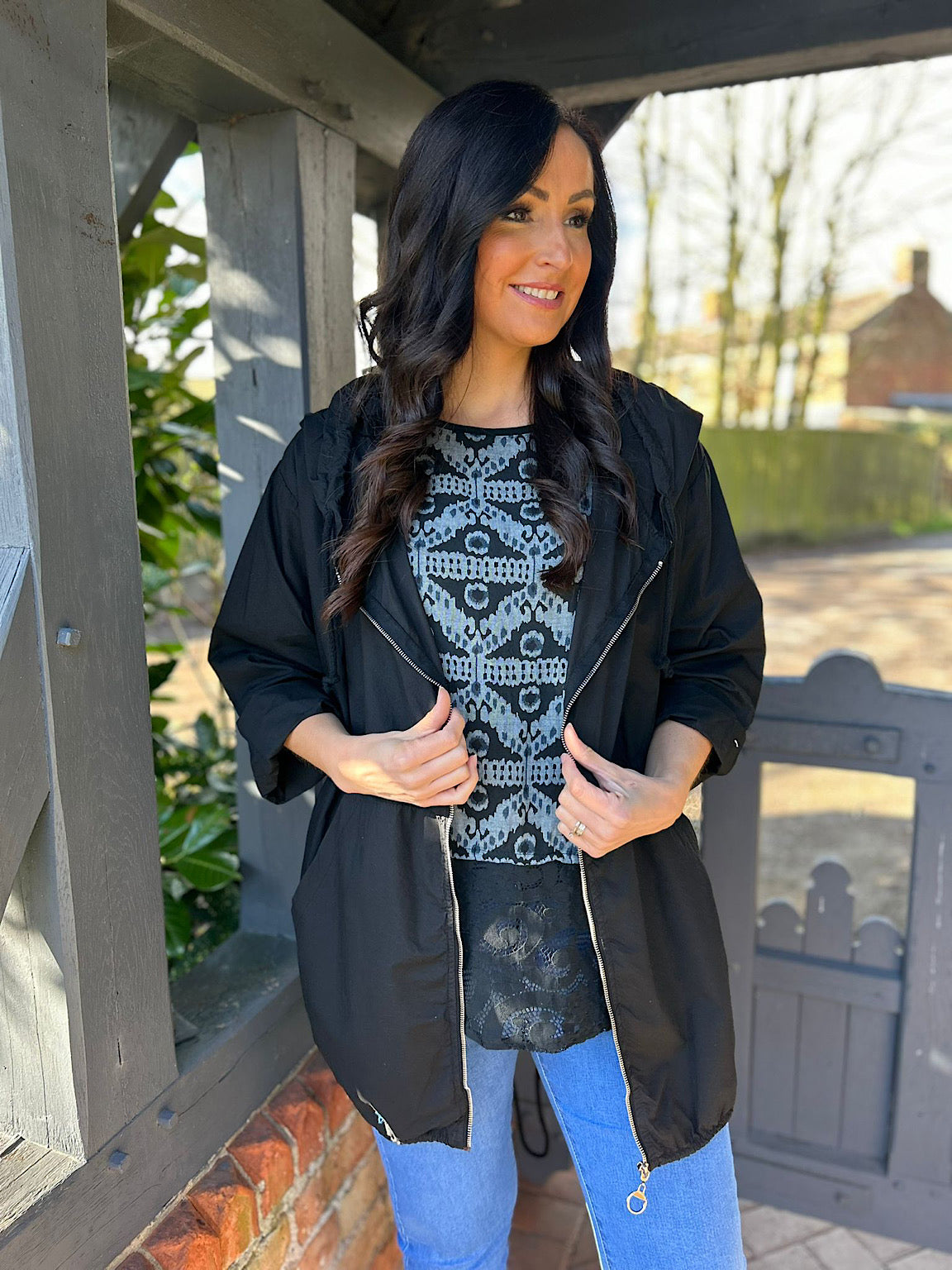 Black Lightweight Drawstring Jacket Jemma