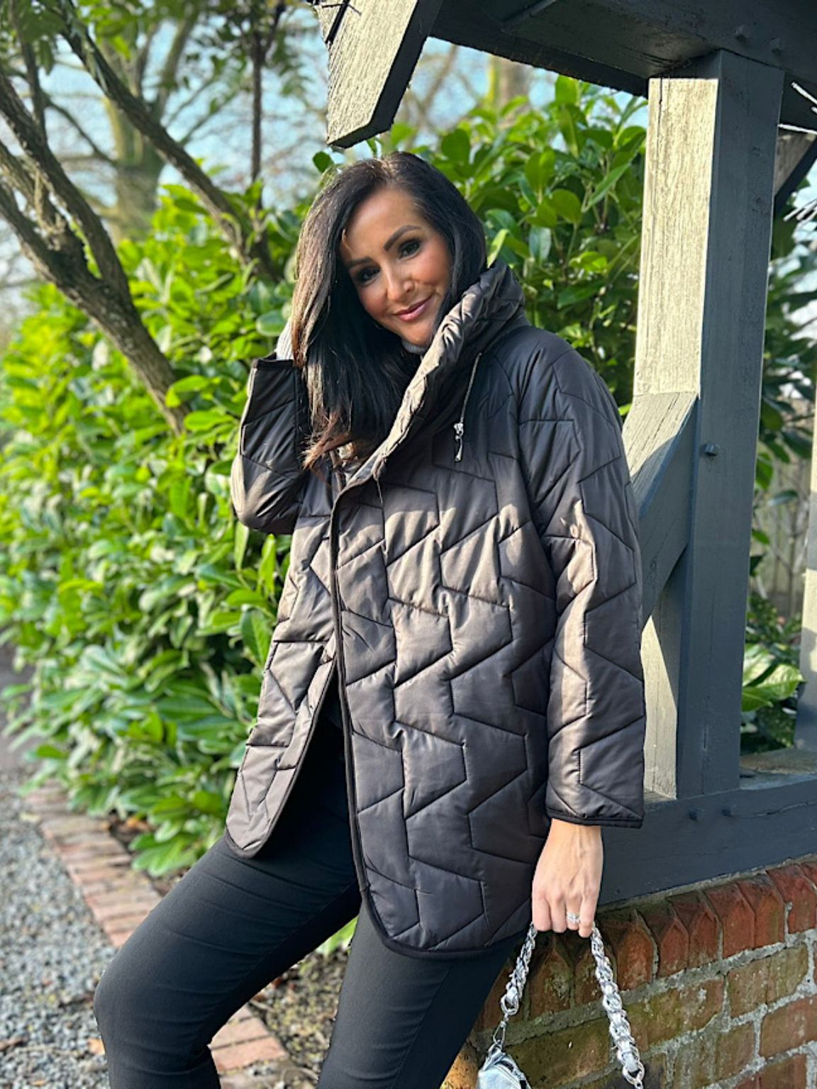 Black Quilted Side Zip Coat Dawn