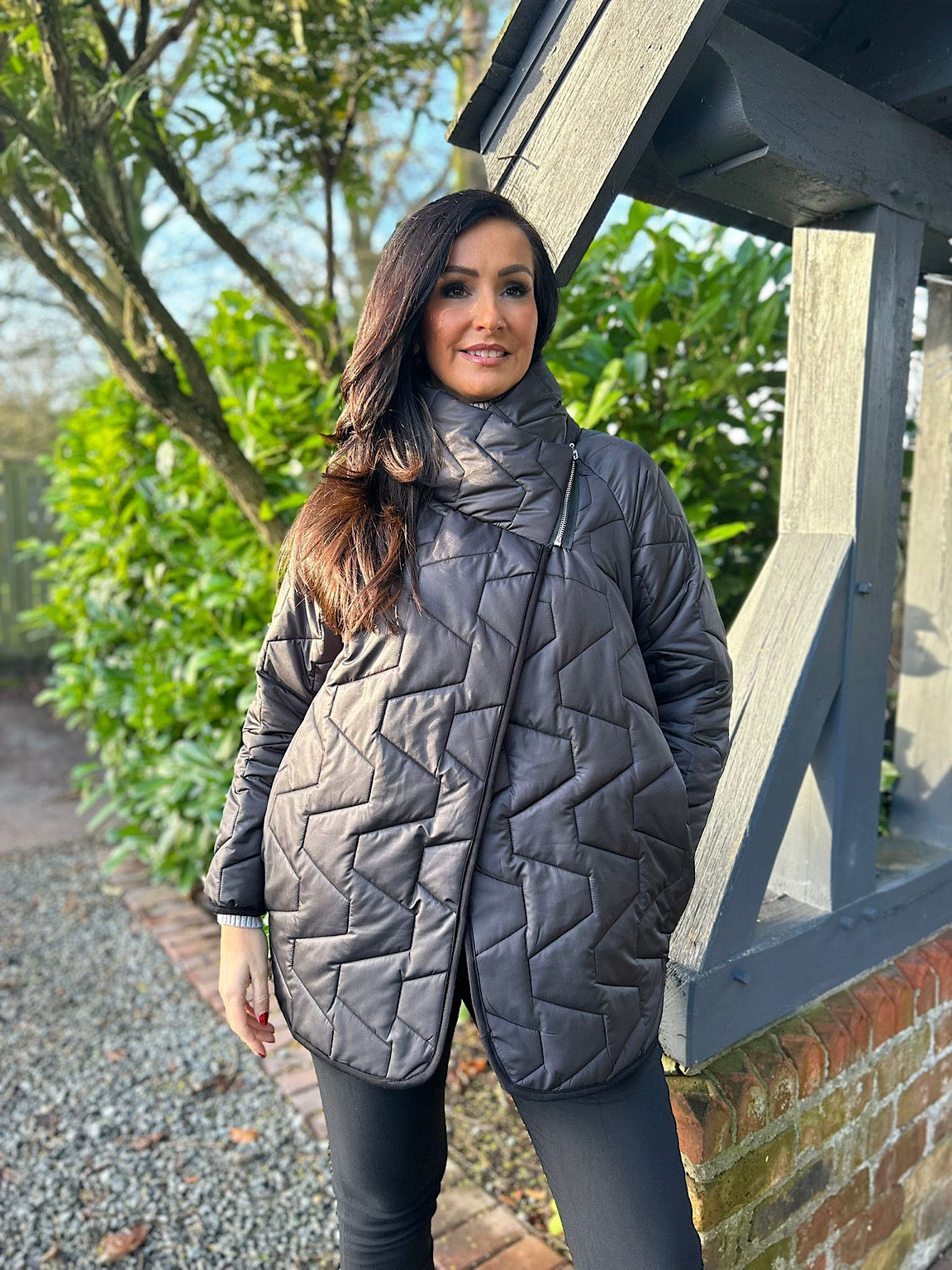 Black Quilted Side Zip Coat Dawn