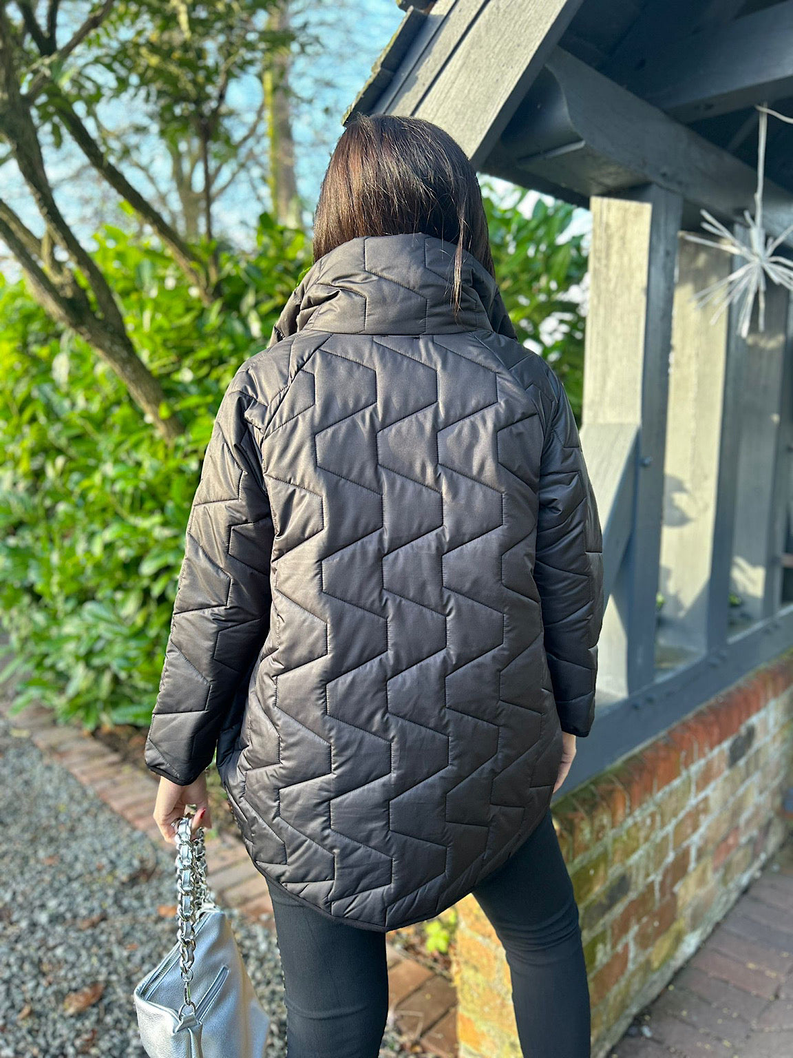 Black Quilted Side Zip Coat Dawn