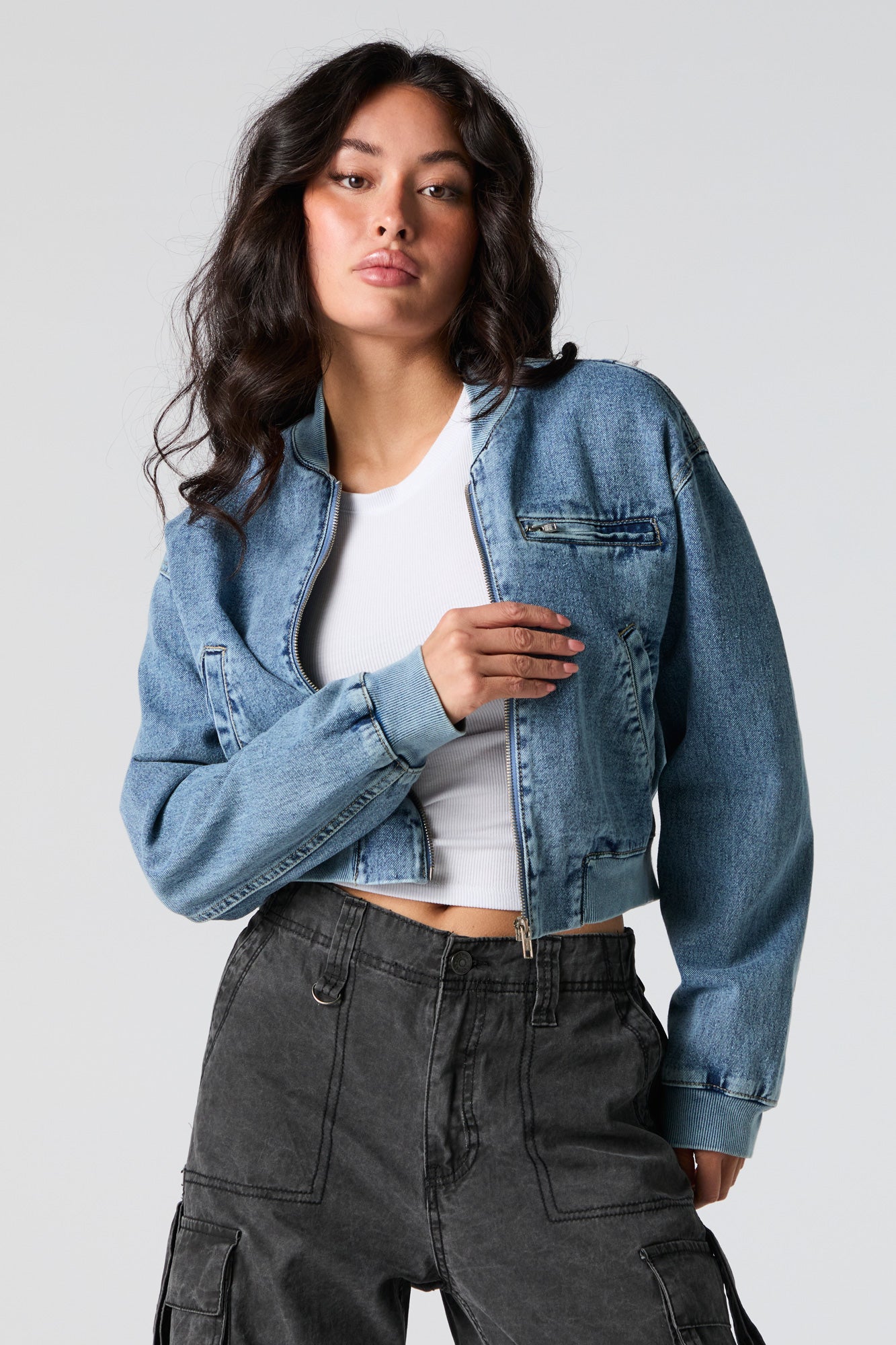 Blouson aviateur court en denim