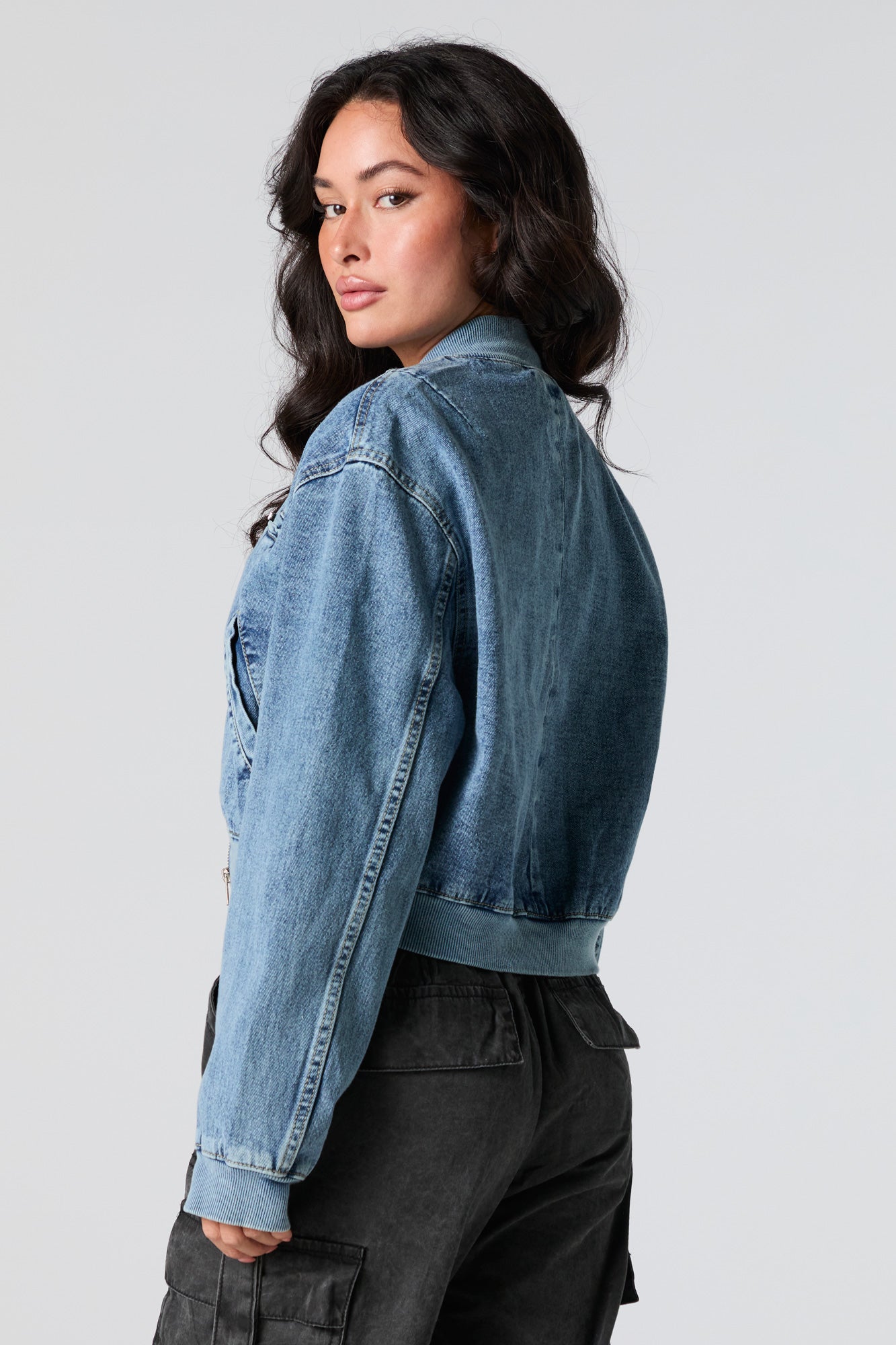 Blouson aviateur court en denim