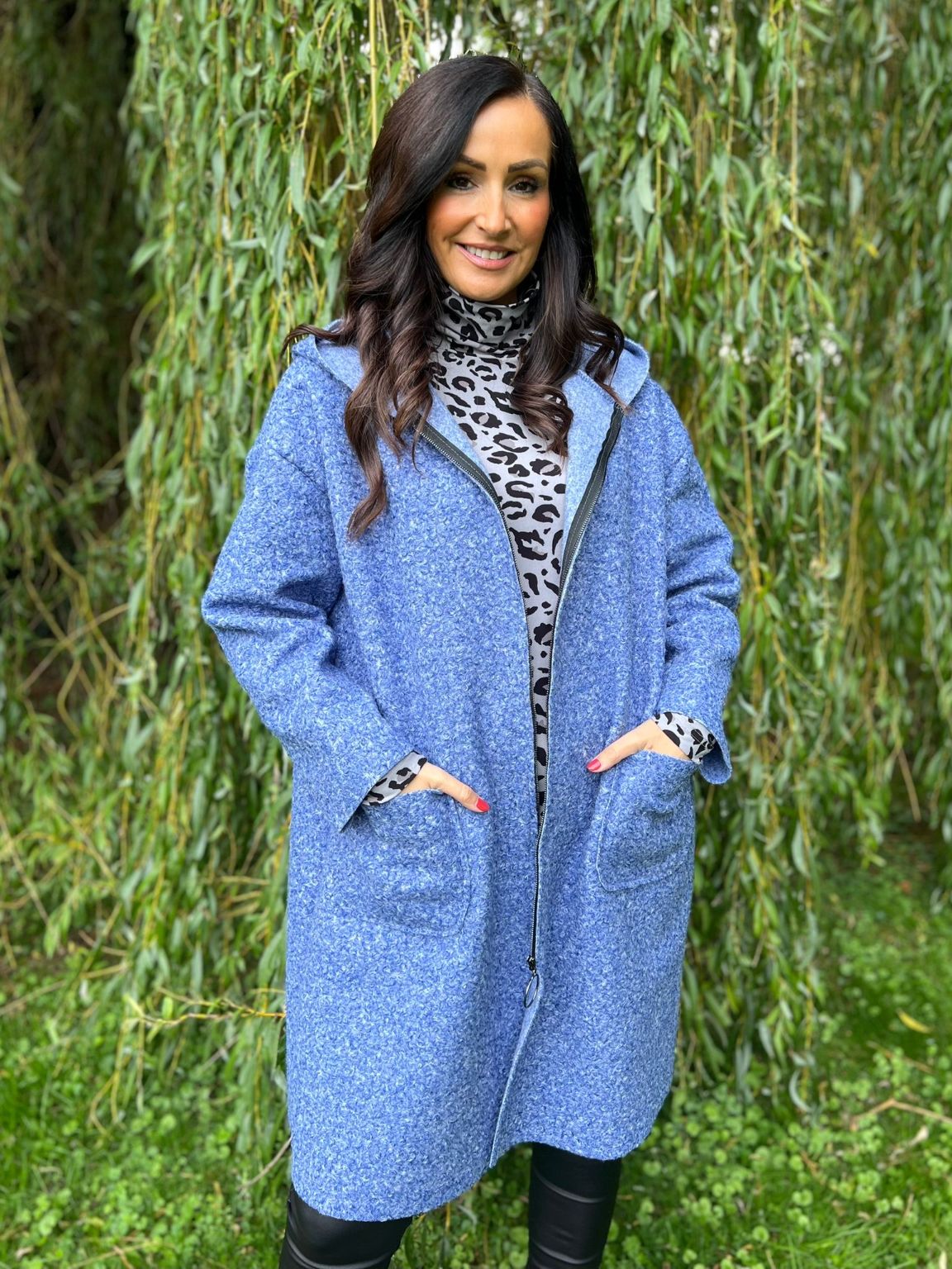 Blue Boucle Double Pocket Coat Sharon