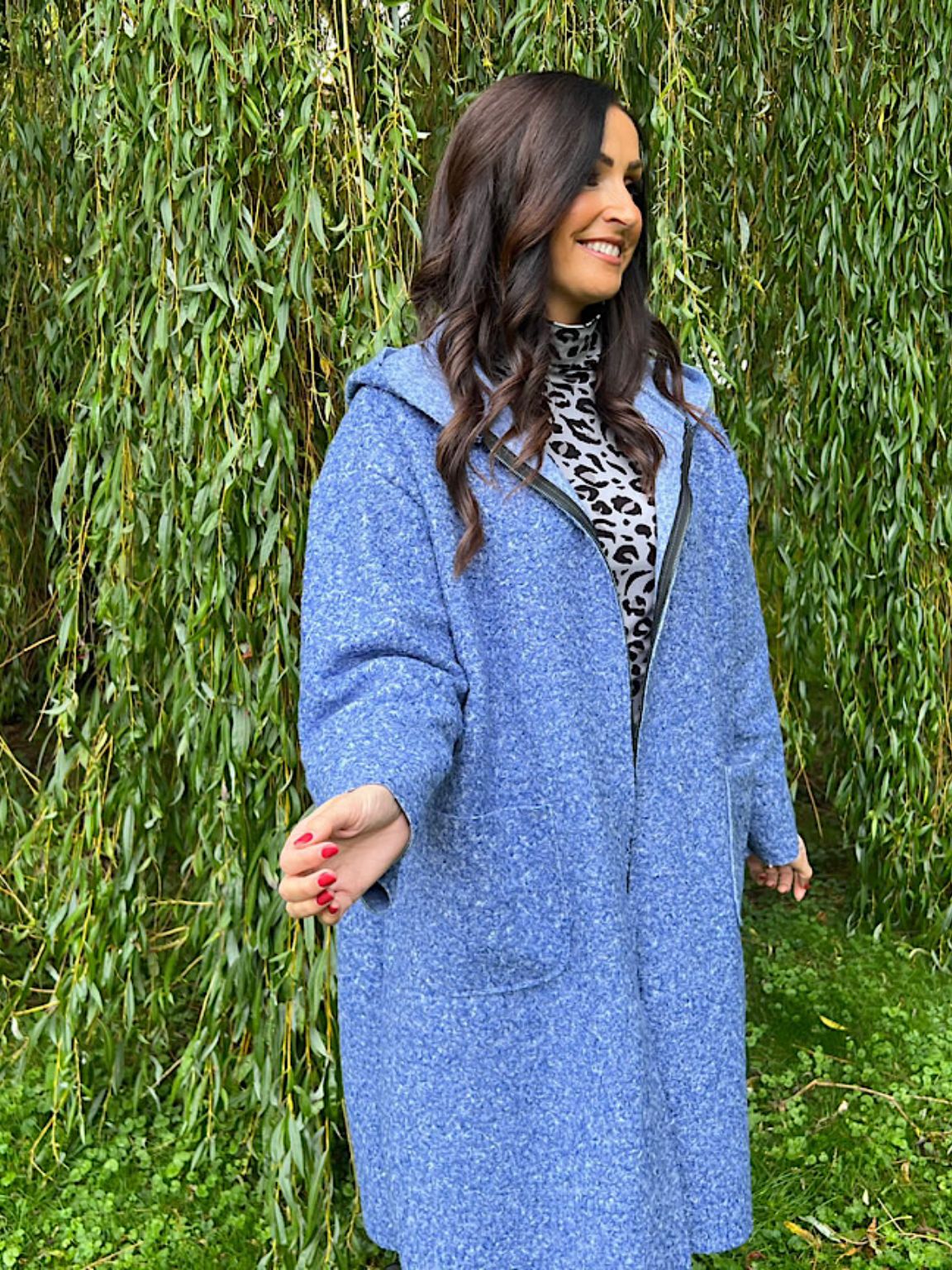 Blue Boucle Double Pocket Coat Sharon