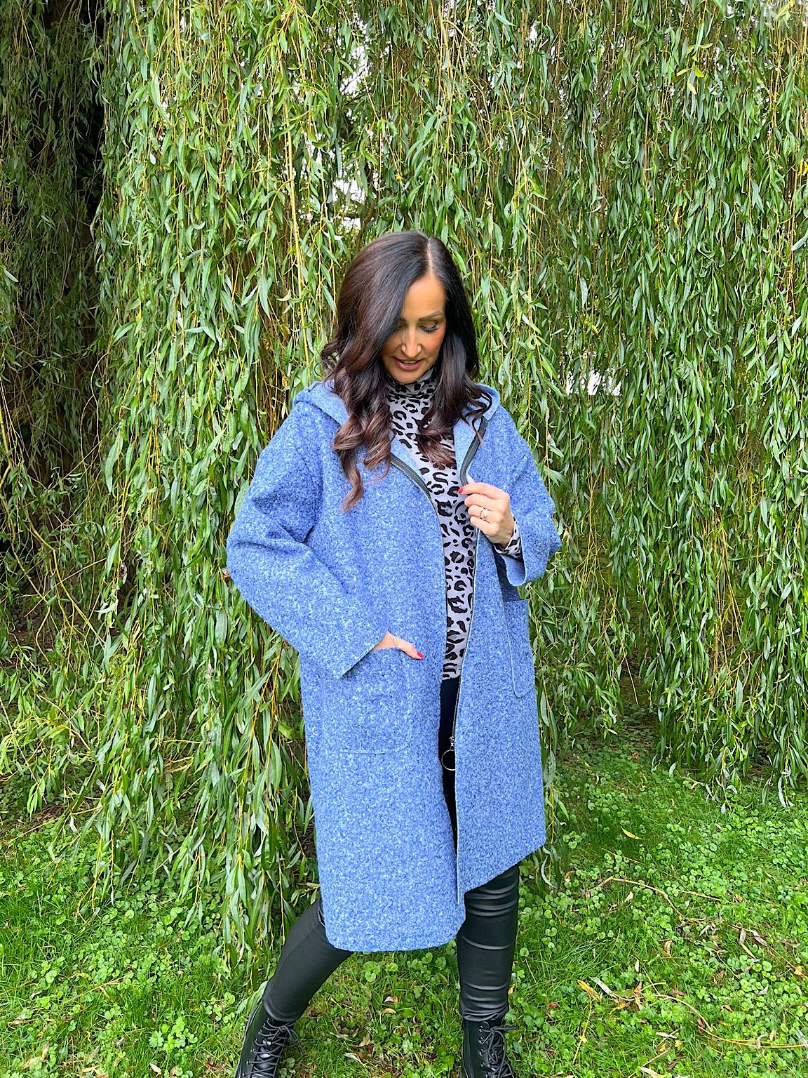 Blue Boucle Double Pocket Coat Sharon