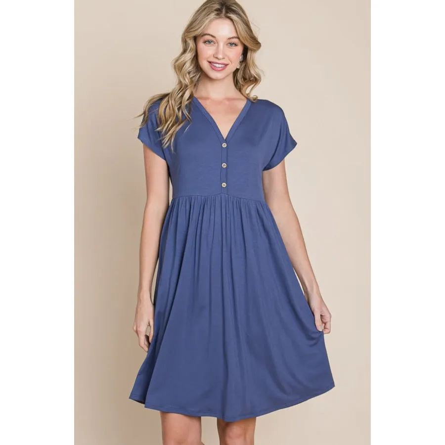 BOMBOM V-Neck Short Sleeve Dress