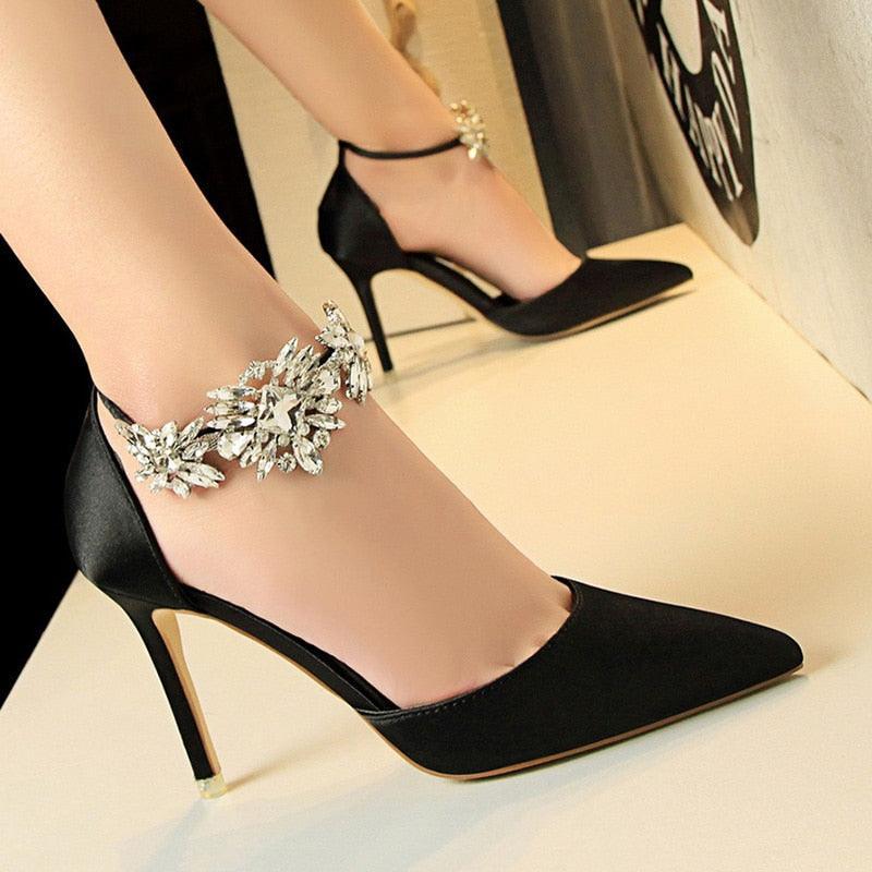 Buckle-Strap Silk Pumps Shoes