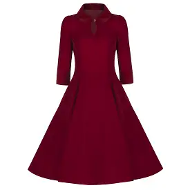 Burgundy Red Vintage Velvet 3/4 Sleeve Dress