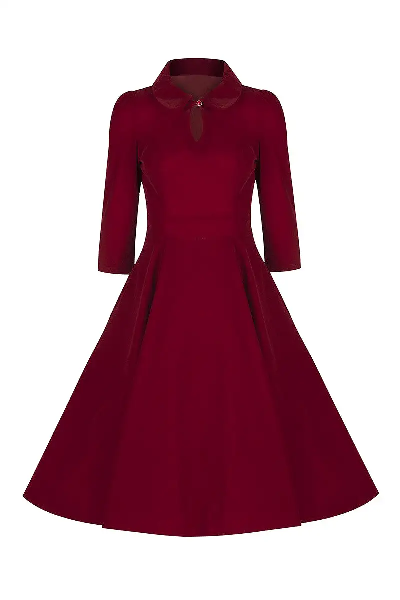 Burgundy Red Vintage Velvet 3/4 Sleeve Dress