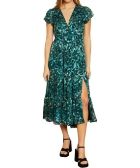 CABALLERO Mia Dress In Emerald Burnout