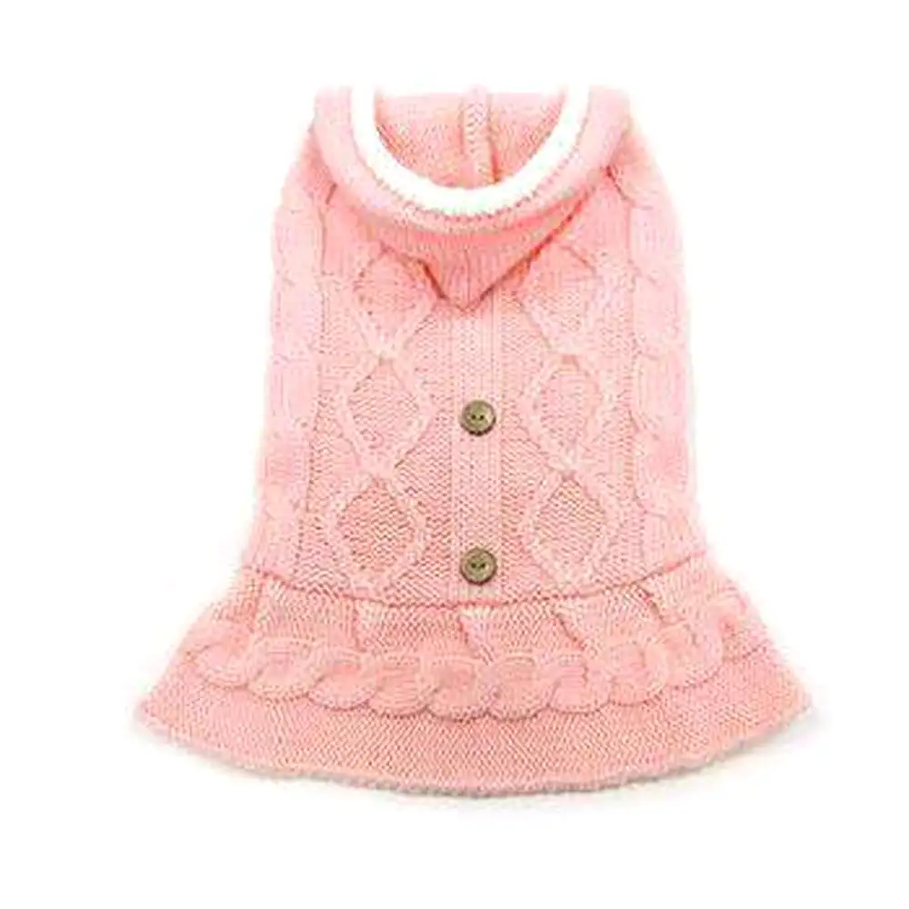 Cable Hoodie Dog Sweater Dress - Pink