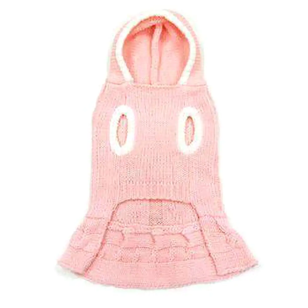 Cable Hoodie Dog Sweater Dress - Pink