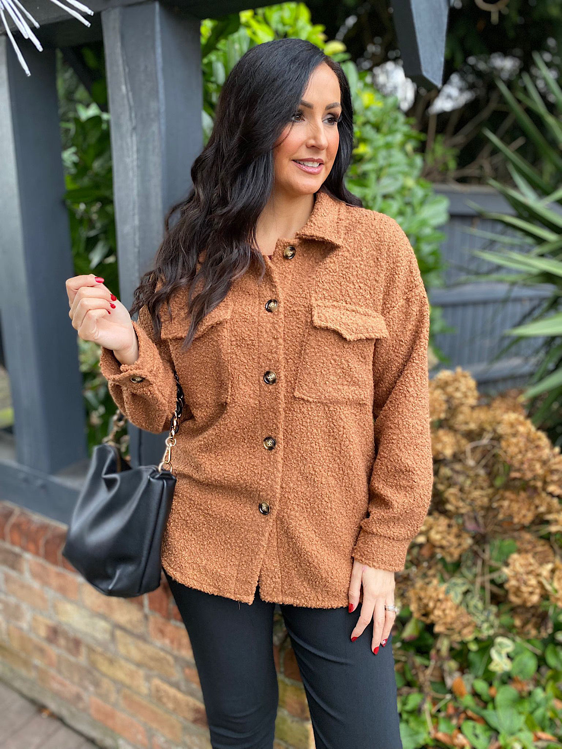 Camel Boucle Double Pocket Jacket Sadie