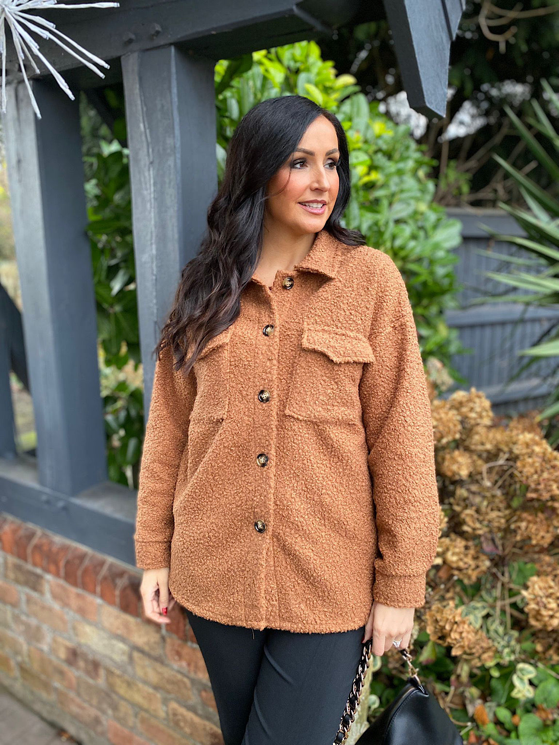 Camel Boucle Double Pocket Jacket Sadie