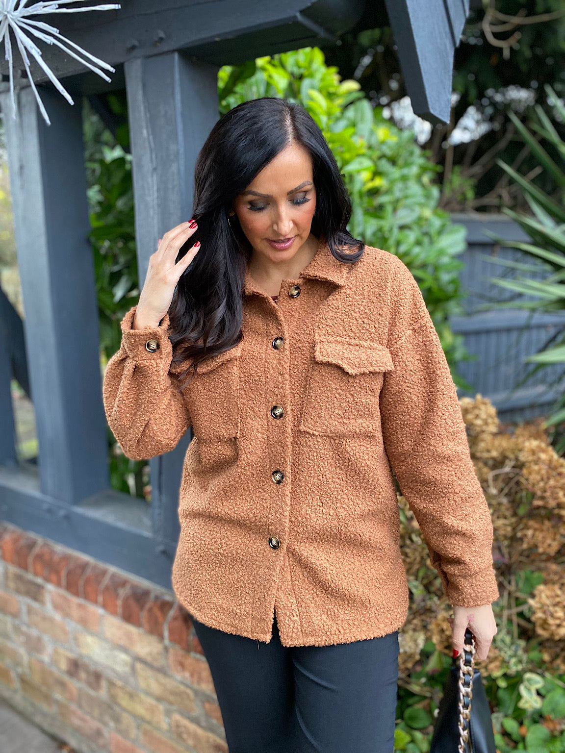 Camel Boucle Double Pocket Jacket Sadie