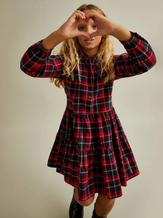 Checkered Pattern Long Sleeve Dress