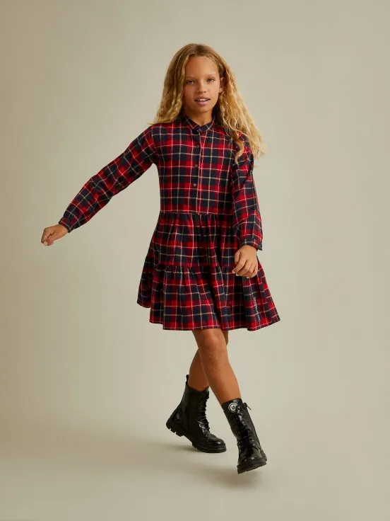 Checkered Pattern Long Sleeve Dress