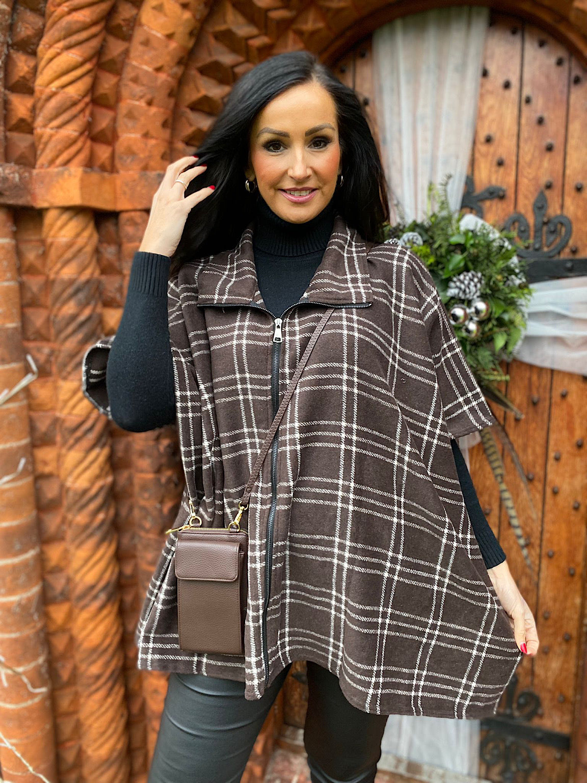 Chocolate High Neck Checked Jacket Jo