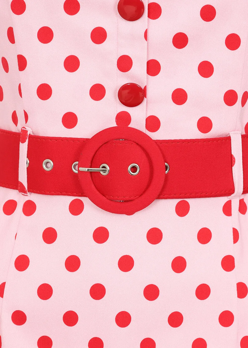 Collectif Wanda Polka Dot 50's Pencil Dress Pink Red