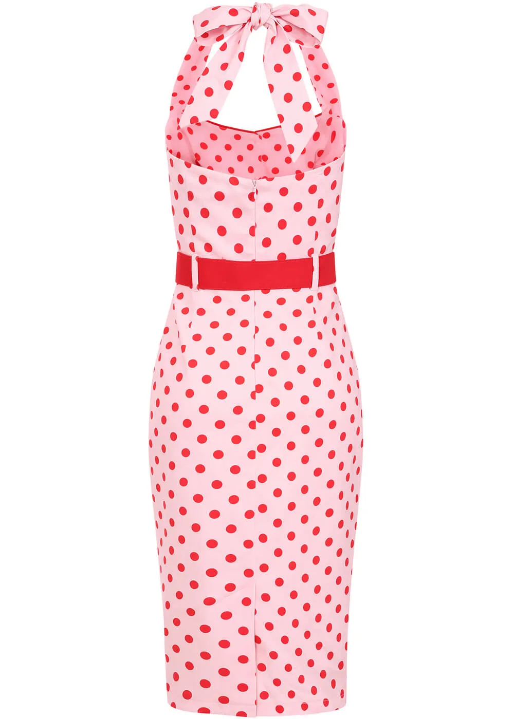 Collectif Wanda Polka Dot 50's Pencil Dress Pink Red