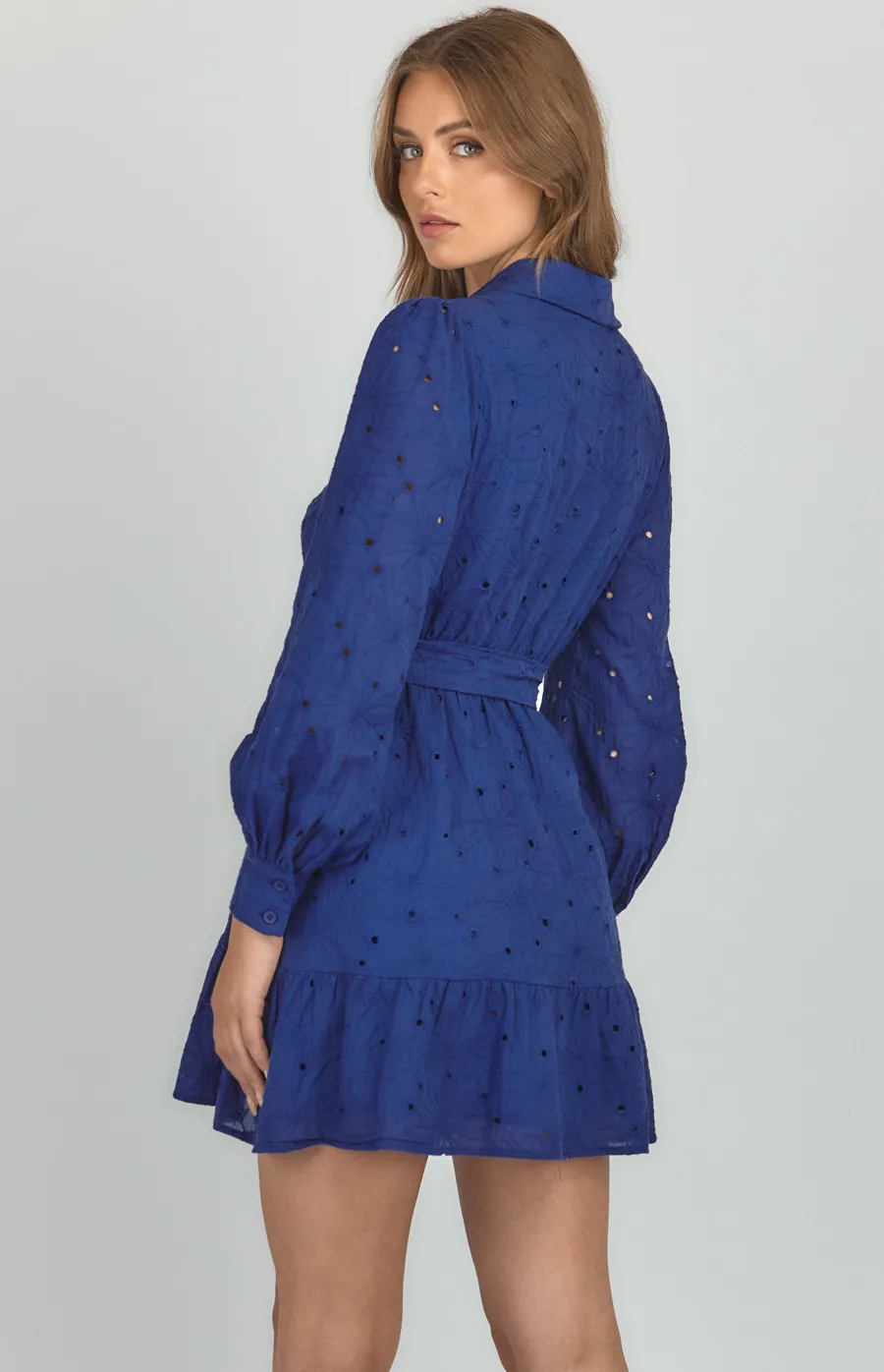 Cotton Embroidery Shirt Dress with Button and Belt Details (SDR1175B)