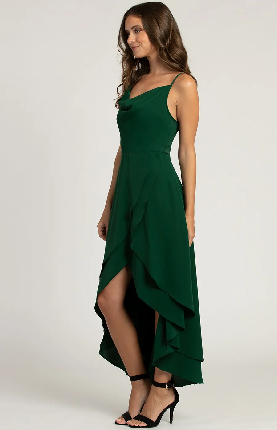 Cowl Neck Formal Dress with Waterfall Hemline (ADR910A) 