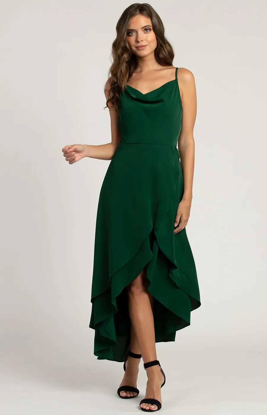 Cowl Neck Formal Dress with Waterfall Hemline (ADR910A) 