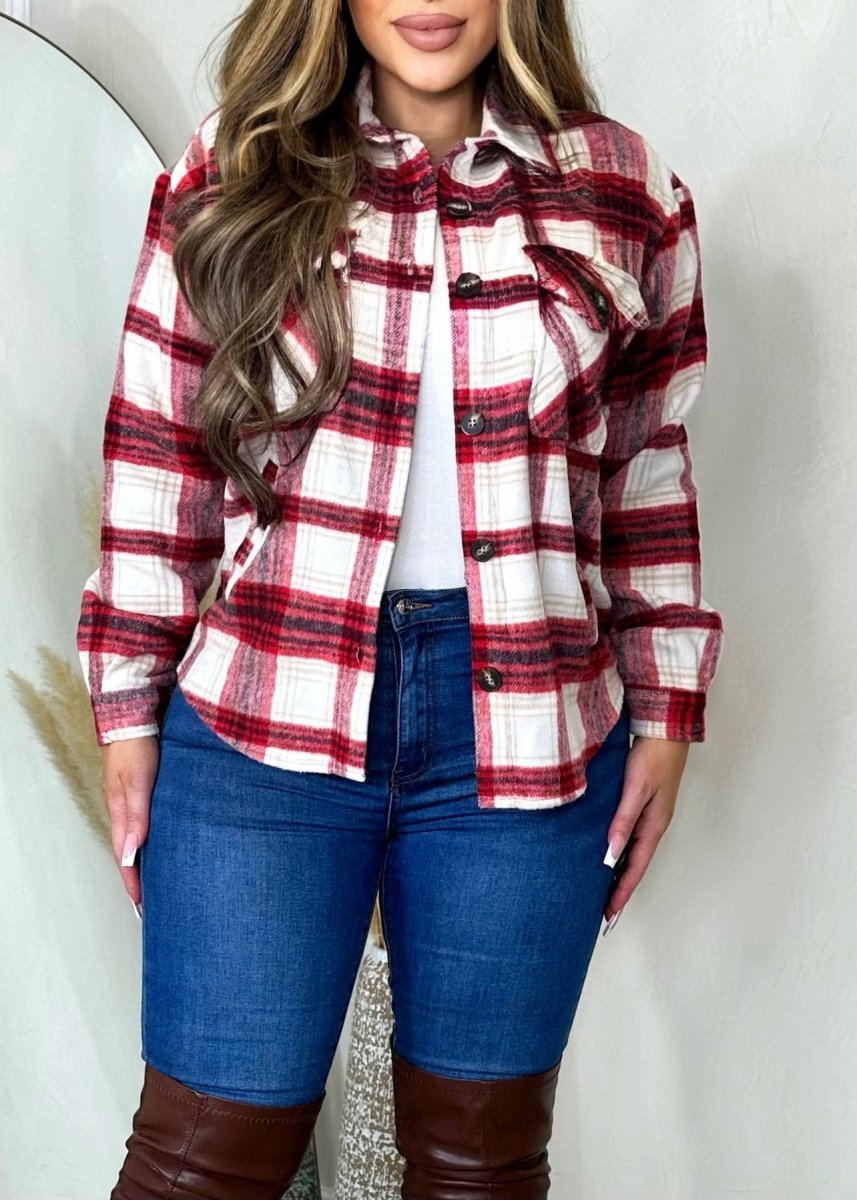 Cozy Fall Jacket Plaid Jacket Red/White