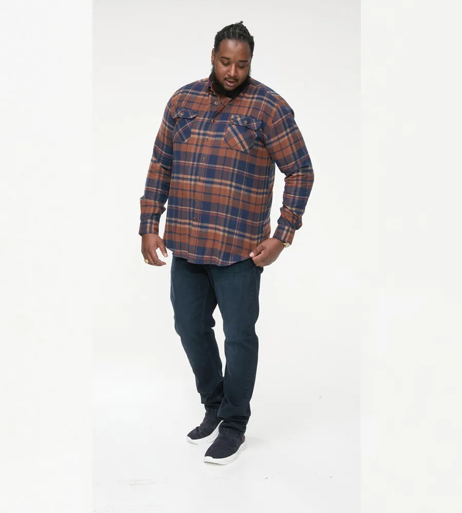 D555 Big Mens Long Sleeve Check Overshirt With Two Patch Pockets (SHERLOCK)