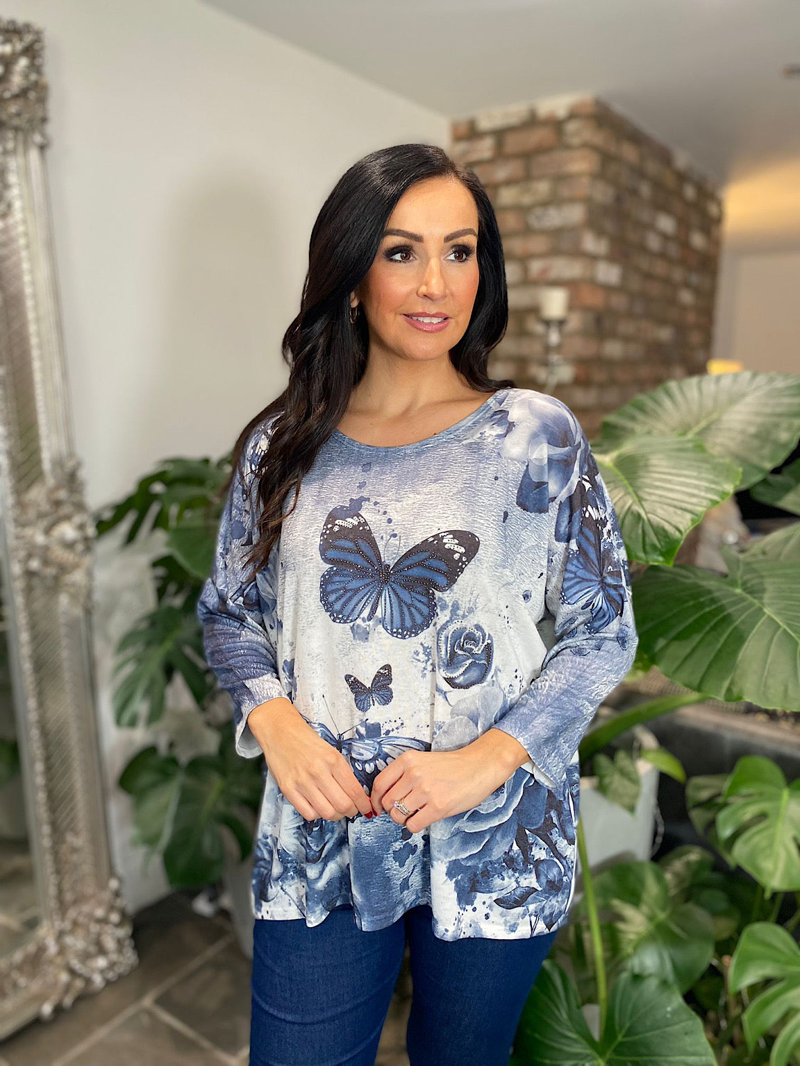 Denim Butterfly Print Top Polly