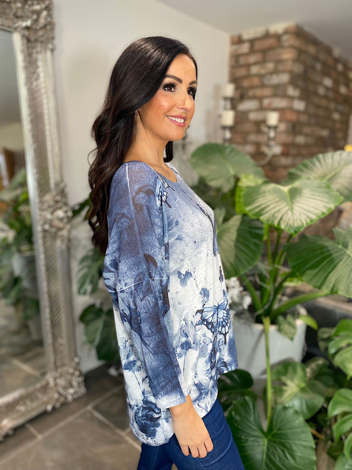 Denim Butterfly Print Top Polly