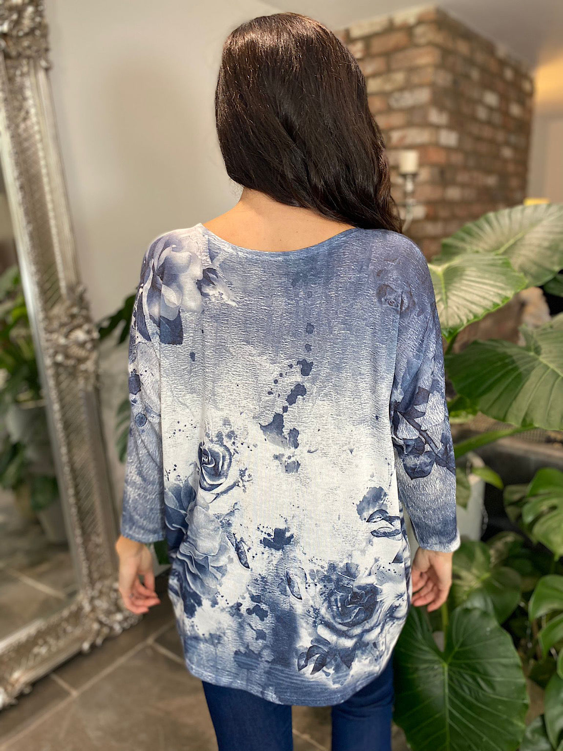 Denim Butterfly Print Top Polly