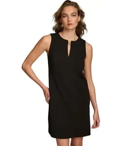 Donna Karan Women's Sleeveless Keyhole Neck Solid A-Line Dress