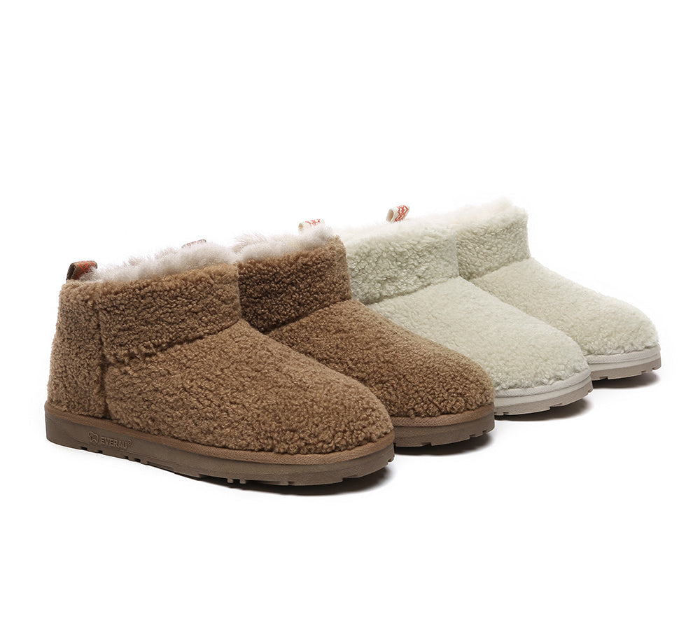 EVERAU UGG Sheepskin Wool Plush Ankle Boots Ultra Teddycozy